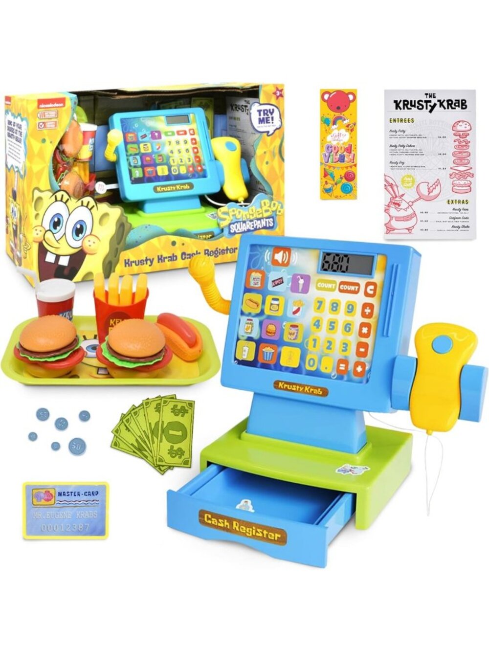 Interactive Cash Register Toy with Sounds & Lights for Kids - Pretend Play Food